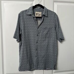 Vintage Silk Hawaiian Shirt Mens S Blue Geometric Camp Vacation Resortwear